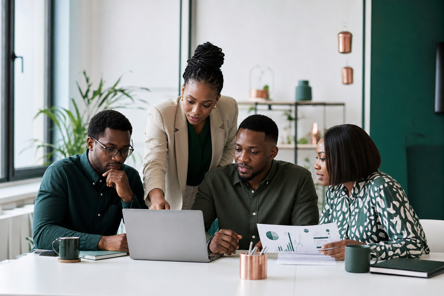 Agency team reviewing client pipeline performance on screen